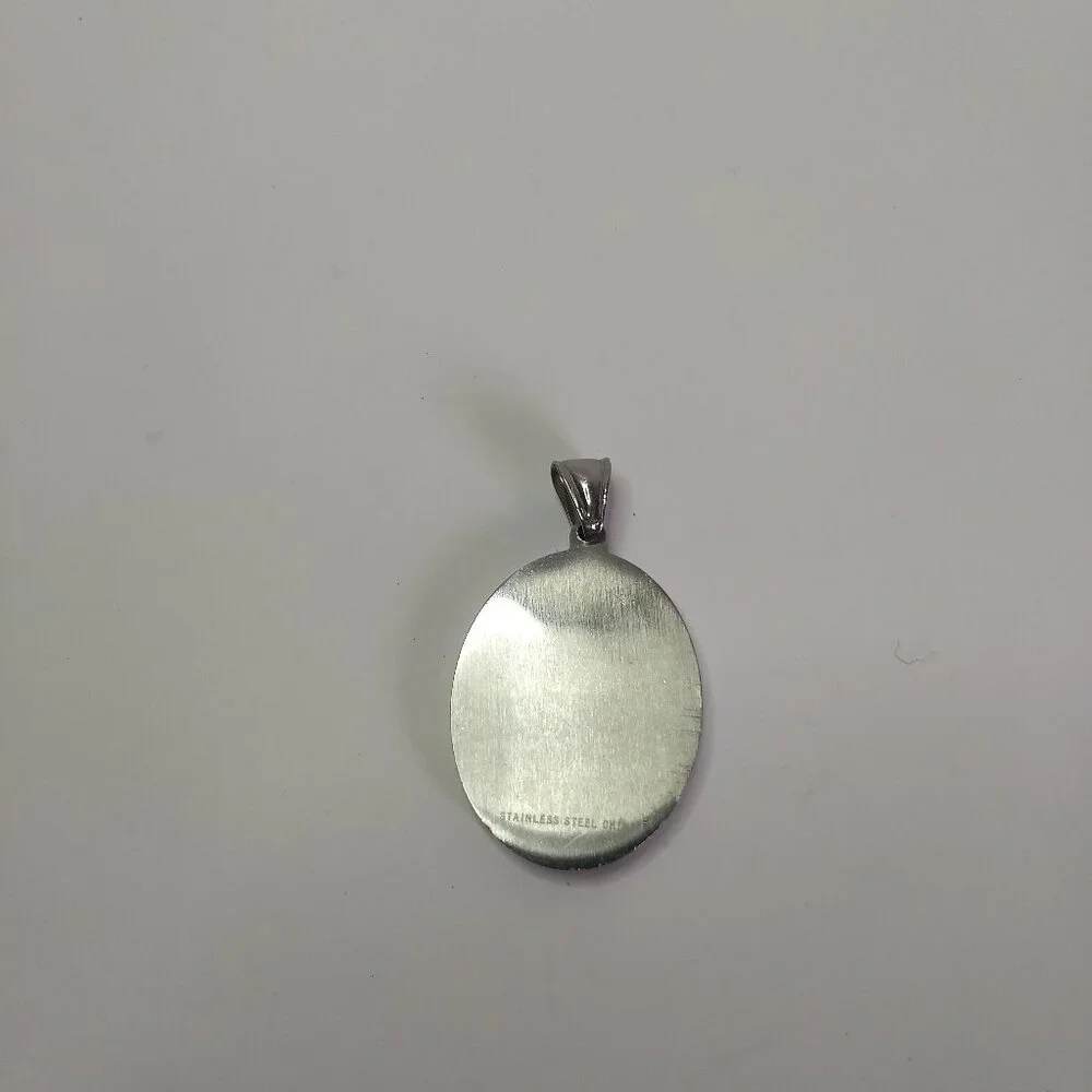 Nuestra Senora De Guadalupe Etched Oval Stainless Steel Pendant Religious Gift